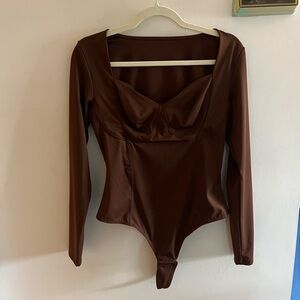 Brown Long Sleeve Corset Bodysuit Size Large